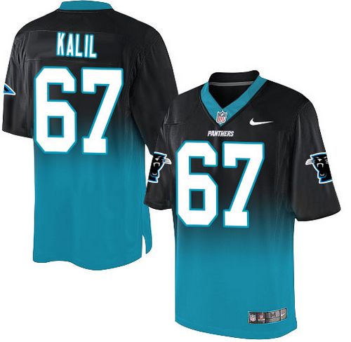 Nike Panthers #67 Ryan Kalil Black/Blue Men's Stitched NFL Elite Fadeaway Fashion Jersey - Click Image to Close